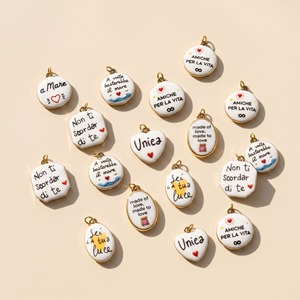 Ciondolo in Acciaio Inossidabile Placcato <span class=keywords><strong>Oro</strong></span> 18K con Smalto Bianco e Scritta, Charm a Cuore per Creazione Gioielli Fai da Te, Collane e Bracciali - Product Image 3