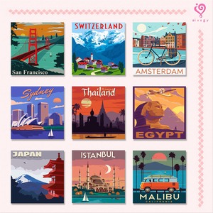 World Travel Landmark Canvas <b>Prints</b> Digital Art Scenery Rectangle <b>Wall</b> Decor Retro Style Painting By Numbers Kit - Product Image 1