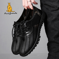 Sandales de sport décontractées en cuir de vachette léger pour hommes, chaussures respirantes à lacets avec logo kangourou