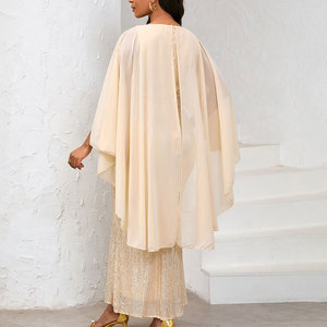 Abito lungo <span class=keywords><strong>da</strong></span> <span class=keywords><strong>donna</strong></span> XL popolare in stile europeo-americano, elegante con paillettes, gonna a tubino sexy, con mantella/sciarpa, vita naturale, antistatico, per la <span class=keywords><strong>mattina</strong></span> - Product Image 2