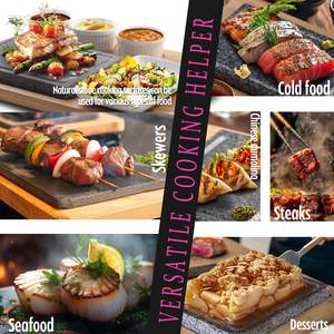 Plaque <span class=keywords><strong>de</strong></span> cuisson en pierre <span class=keywords><strong>de</strong></span> <span class=keywords><strong>lave</strong></span> en granit naturel pour steak avec <span class=keywords><strong>plateau</strong></span> <span class=keywords><strong>de</strong></span> service en bambou et plat en céramique - Product Image 3