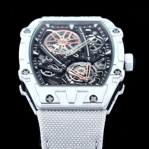 High End Mens Automatic <b>Watch</b> White Carbon Tonneau Case with Rose Gold Skeleton Movement - Product Image 4