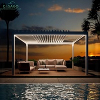 Pergola bioclimatique commerciale à lames rétractables avec éclairage LED automatique et finition thermolaquée - Système d'ombrage extérieur haut de gamme
