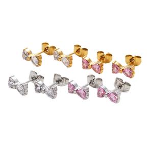 Boucles d'oreilles tendance en acier titane avec nœud étoile et zircon, forme fleur, style luxe léger et simple, pour soirée, vente en gros - Product Image 5