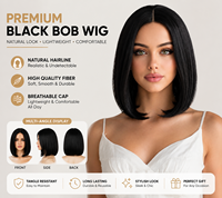 Perruque droite en fibre haute température résistante à la chaleur, avec filet en maille rose ajustable, effet naturel de la ligne des cheveux, pour femmes noires, densité 130%-150%
