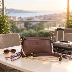 Genuine Leather Chain Crossbody <b>Bag</b> <b>for</b> <b>Women</b> Vintage Brown Zipper Shoulder Messenger Purse - Product Image 2