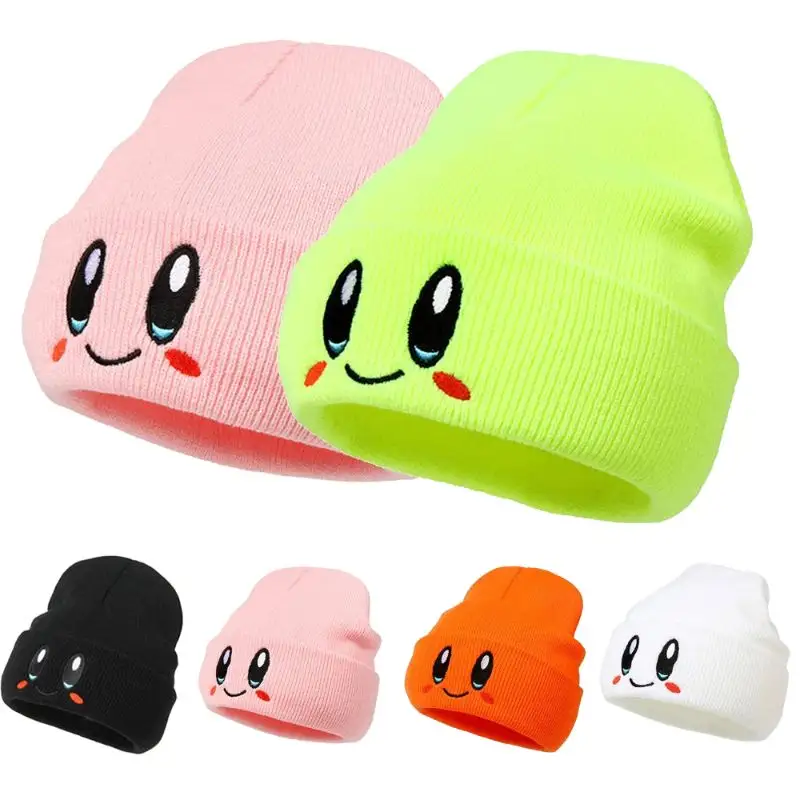 Custom Embroidery Logo Winter Acrylic Double Fold Knitting Warm Smile Beanie Hat for Men Women