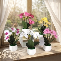 Anggrek Phalaenopsis buatan putih dengan bunga perak anggrek Bonsai dengan Pot untuk Hari Valentine Tahun Baru Thanksgiving