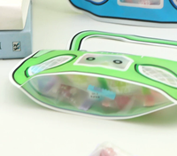 Pochette Doypack transparente en MOPPETPE de qualité alimentaire avec fermeture à lien, forme radio rétro mignonne, logo personnalisé, motif animal de dessin animé, pour snacks et bonbons