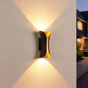 Lámpara de Pared LED para Exteriores, Diseño Delgado, Chapada en Oro, Aluminio, IP65, Difusor de Vidrio Templado, para Jardín - Product Image 1