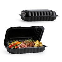 Boîte à emporter jetable YANGRUI en MFPP, 9x6 pouces, 29 oz, noire, avec couvercle à charnière, pour la restauration, emballage alimentaire chaud ou froid