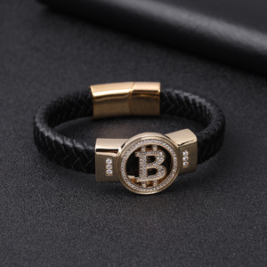 Handmade Braided <b>Leather</b> <b>Bracelet</b> With PVD Gold Stainless Steel Magnetic Clasp & Rotatable Zircon Charm | Stylish Men's Jewelry - Product Image 4