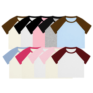 Summer Fallow 220gsm <strong>Cotton</strong> Fabric Slim Fit Raglon Crop Top <strong>for</strong> <strong>Women</strong> Wholesale Custom 92% <strong>Cotton</strong> 8% Spandex <strong>Women</strong> Y2k Baby Tees - Product Image 2