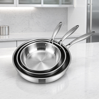 Ensemble de 3 poêles à frire en acier inoxydable 304 triple couche sans PFAS, résistantes à la chaleur, compatibles induction, pour cuisine