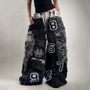 DIZNEW 2025 남성용 트렌디 한 빈티지 디자이너 청바지 매우 복잡한 패치 워크 스타일 여름 의류 세탁 첫 번째 선택 - Product Image 4