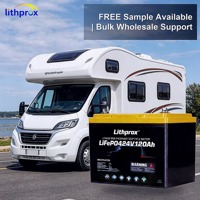 Batterie LiFePO4 à décharge profonde 24V 120AH Grade A pour pêche à la traîne, bricolage, camping-car, BMS intelligent RS485, connecteur Anderson, 6000+ cycles, CE RoHS IP67 OEM ODM