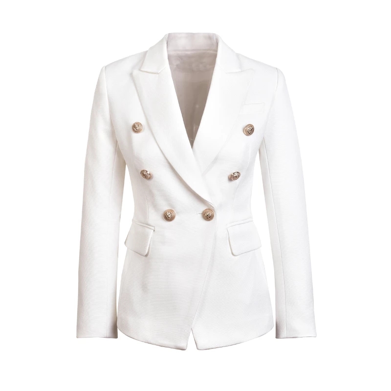 Classic Design Quality Double Breasted Buttons Lady Office Wear Winter Women White Tweed Blazer