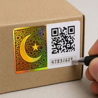 Étiquette de sécurité holographique personnalisée, croissant de lune, étoile, autocollant anti-effraction avec code QR, encre invisible UV pour emballage alimentaire