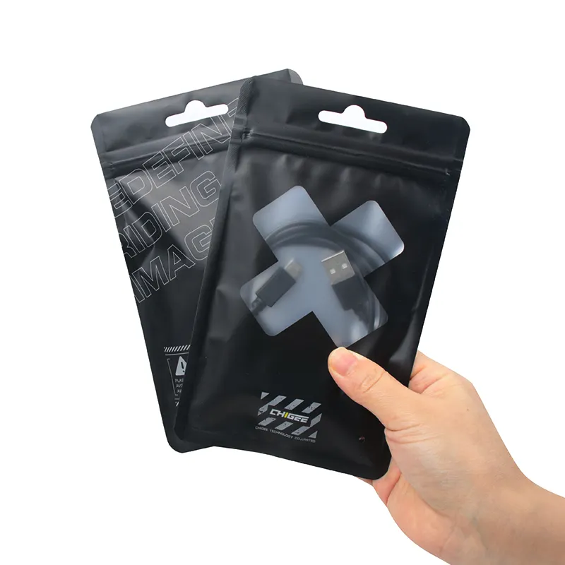 Özel plastik fermuarlı çanta veri hattı ambalaj USB kablosu ambalaj telefon kılıfları lüks plastik ambalaj poşetleri