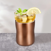 Refroidisseur de mixologie de conception hybride sans gel en verre à cocktail en acier inoxydable à double paroi isolé professionnel
