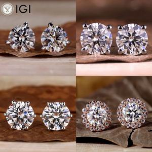 Boucles d'oreilles en or massif 18k 14k 10k avec certificat IGI, bijoux fins personnalisés, 4 griffes, diamant <span class=keywords><strong>de</strong></span> laboratoire taille ovale <span class=keywords><strong>de</strong></span> 1 à 3 carats - Product Image 2