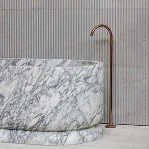 <span class=keywords><strong>Baignoire</strong></span> autoportante rectangulaire moderne en marbre Calacatta Monet avec drain - Product Image 4