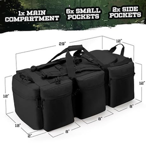 Sac de rangement extensible en nylon DF 90L 95L 100L pour équipement de camping et d'extérieur, noir, imperméable, avec plusieurs poches et poignée de transport - Product Image 3