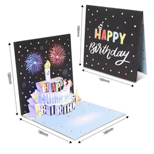 Cartes pop-up musicales soufflantes de découpe laser personnalisées de joyeux anniversaire avec lumières led vente en gros