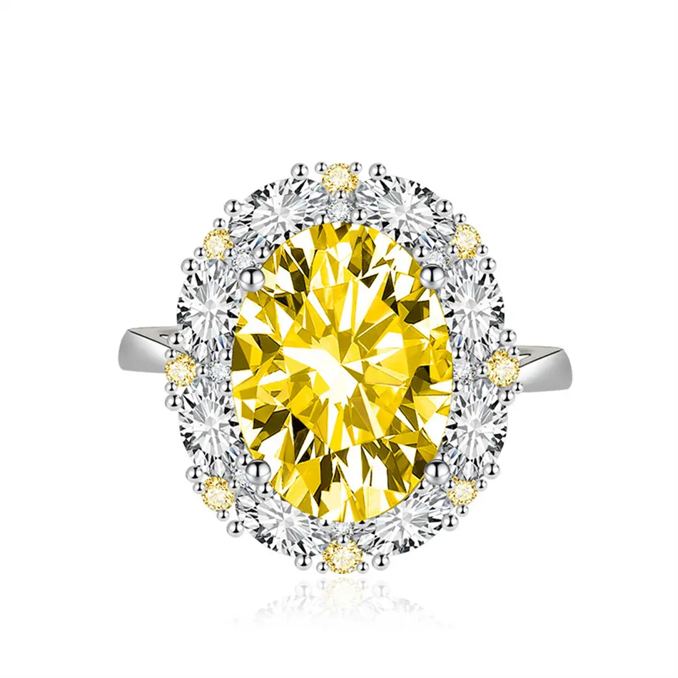 Echt Zilveren Trouwringen S925 Knuffel Edelsteen Vrouw Hoge Carbon Sieraden Puur Verloving Gele Diamanten Cz Ring Voor Dames