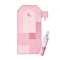 Tapis de prière rose en gros, tapis de prière musulman portable Sajjadah, tapis de voyage en forme de croissant avec sac de transport pour la maison, la mosquée, le Ramadan