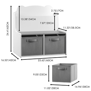 Étagère murale Ours Mignon, Armoire de rangement <span class=keywords><strong>pour</strong></span> enfants blanche et grise avec bacs en tissu <span class=keywords><strong>pour</strong></span> salle de jeux - Product Image 2
