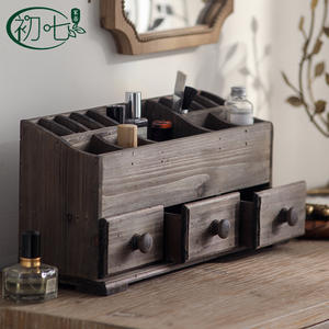 Caja de Maquillaje Vintage de Madera Maciza con Cajones, Organizador de Cosméticos, Gabinete de Almacenamiento, Estilo Antiguo, Gris Desgastado A3094 - Product Image 4