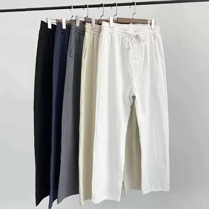 Summer Custom Linen Pants Men Lightweight Linen Trousers Drawstring Elastic Waist Casual Linen Cotton Formal Pants For Men