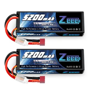 Zeee 7.4V Lipo Battery 2S 50C 5200mAh Lipos Hard Case with Dean-Style T Connector for RC Car Trucks 1/8 1/10 RC Vehicles