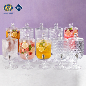 Distributeur de boissons en verre Jinghuang ODM avec robinet, pot à jus en verre gaufré de qualité alimentaire pour la vente en gros - Product Image 1