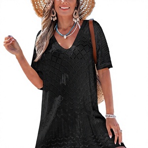 Tunique de plage élégante pour femme, manches courtes, transparente, tenue décontractée d'été, 100 % polyester, séchage rapide, vente en gros - Product Image 1