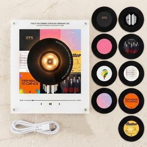 BTS Kpop Merch NFC Rotating Vinyl Record Music Fridge Magnet Acrylic LED Night Light Custom Photo Song Playback Rechargeable <span class=keywords><strong>Fan</strong></span> - Product Image 1