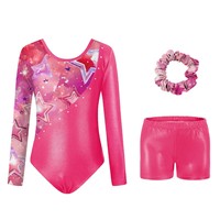 Combinaison de gymnastique moulante en spandex pour enfants, imprimé numérique artistique, tenue de danse performante et tendance à manches longues