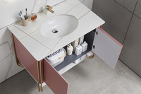 Grand évier double moderne pour salle de bain ensemble de vanité rose et blanc LED miroir de vanité armoires étanche pour appartement et hôtel nous