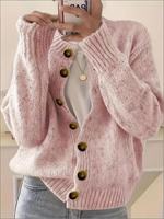 Cardigan en tricot à col roulé mi-haut pour femme, couleur unie, épais, avec boutons décoratifs, idéal pour l'hiver