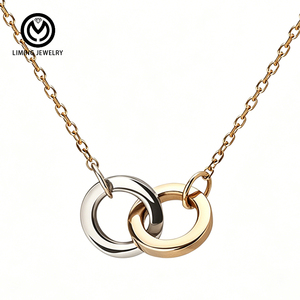 Collar AN100 <span class=keywords><strong>de</strong></span> Plata <span class=keywords><strong>de</strong></span> Ley 925 con Diseño <span class=keywords><strong>de</strong></span> Círculos Entrelazados, Dos Tonos Oro y Rodio, para Mujer, Regalo <span class=keywords><strong>de</strong></span> Aniversario o Uso Diario - Product Image 1