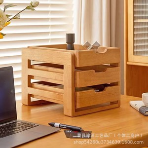 Office Organizer Wooden <b>Desktop</b> Storage Rack Multi Layer Drawer Style Tabletop <b>Shelf</b> For Home Office Use - Product Image 1