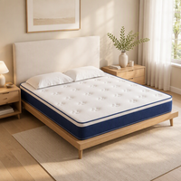 Matelas en tissu tricoté avec contraste de couleur bleu sur le bord et ressorts ensachés individuels
