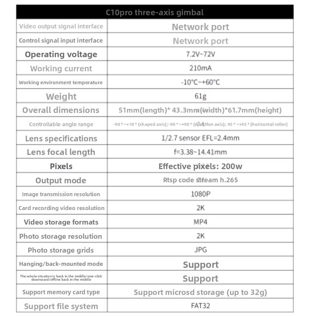 Skydroid Gimbal C10pro 1080P HD Three-axis Stabilized Composite/Plastic FPV Camera Anti-Shake Guangzhou Drone Accessory FXB