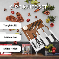 Lot de 8 couteaux de cuisine ambidextres en acier inoxydable à double face avec ventouse, manches en plastique, bord droit poli – Vente en gros