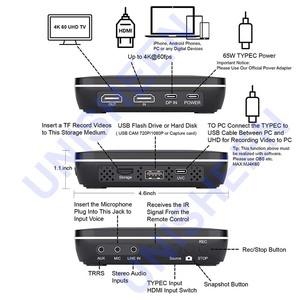 Grabador de Video Independiente 4K60 Avanzado, Sin Necesidad de <span class=keywords><strong>PC</strong></span>, con Función de Pausa de Grabación, Digitalizador de Video UHD 2160P60 H.265 - Product Image 3