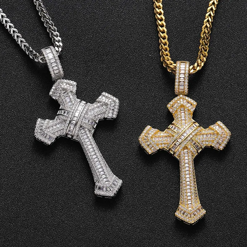 2023 BES Best Selling Hip Hop Jewelry Iced Out 5A Cubic Zirconia Shiny Diamond Cross Pendant Necklace For Men And Women