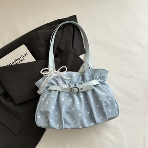 Bolso de Hombro con Estampado de Lunares para Mujer, Bolso de Mano con Hebilla de Perlas y Encaje para el Uso Diario - Product Image 6
