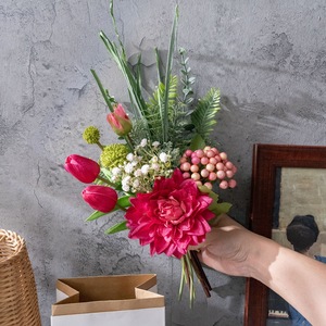 Bouquet de fleurs artificielles Candy Planet, tulipes, dahlias, tissu tissé en plastique, décoration murale, accessoires de mariage, CF02043 - Product Image 2