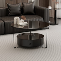 Table basse de style luxe léger en verre trempé avec tiroirs, table ronde multi-niveaux pour petit appartement